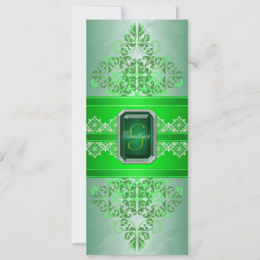 Emerald Green Monogram Ribbon Wedding Uitnodiging (Voorkant)