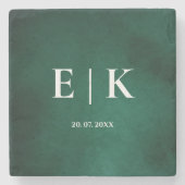 Emerald Green Monogram Stenen Onderzetter (Voorkant)