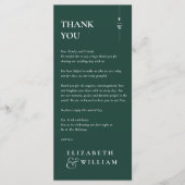 Emerald Green Monogram Trouwbedankje Place Card Menu (Voorkant)