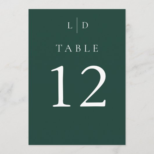 Emerald Green Monogram Trouwtafel Nummers Kaart (Achterkant)