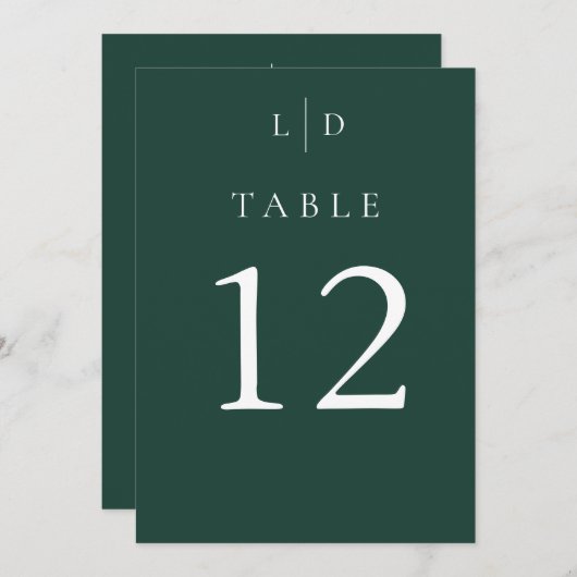 Emerald Green Monogram Trouwtafel Nummers Kaart (Voorkant / Achterkant)