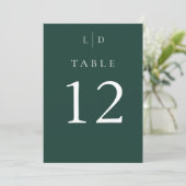 Emerald Green Monogram Trouwtafel Nummers Kaart (Staand voorkant)