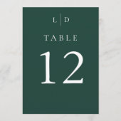 Emerald Green Monogram Trouwtafel Nummers Kaart (Voorkant)