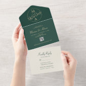 Emerald Green Monogram Wedding All In One Uitnodiging (Afscheurbaar)