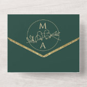 Emerald Green Monogram Wedding All In One Uitnodiging (Achterkant)