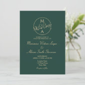 Emerald Green Monogram Wedding Kaart (Staand voorkant)