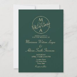 Emerald Green Monogram Wedding Kaart