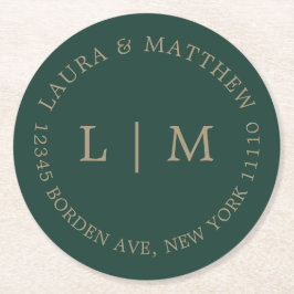 Emerald Green Monogram Wedding Ronde Kartonnen Onderzetter