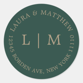 Emerald Green Monogram Wedding Ronde Sticker
