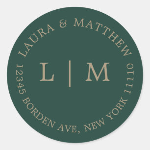 Emerald Green Monogram Wedding Ronde Sticker