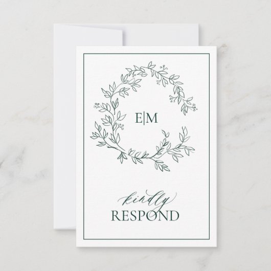 Emerald Green Monogram Wedding RSVP Kaart (Voorkant)