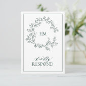 Emerald Green Monogram Wedding RSVP Kaart (Staand voorkant)