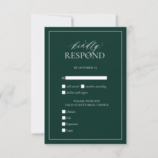 Emerald Green Monogram Wedding RSVP Kaart (Achterkant)