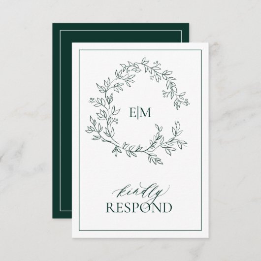 Emerald Green Monogram Wedding RSVP Kaart (Voorkant / Achterkant)