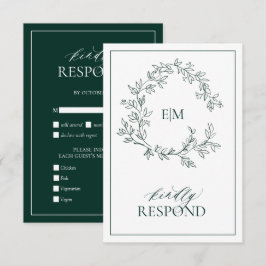Emerald Green Monogram Wedding RSVP Kaart