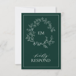 Emerald Green Monogram Wedding RSVP Kaart