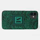Emerald Green Monogrammed Botanical Pattern Case-Mate iPhone Case (Achterkant (horizontaal))
