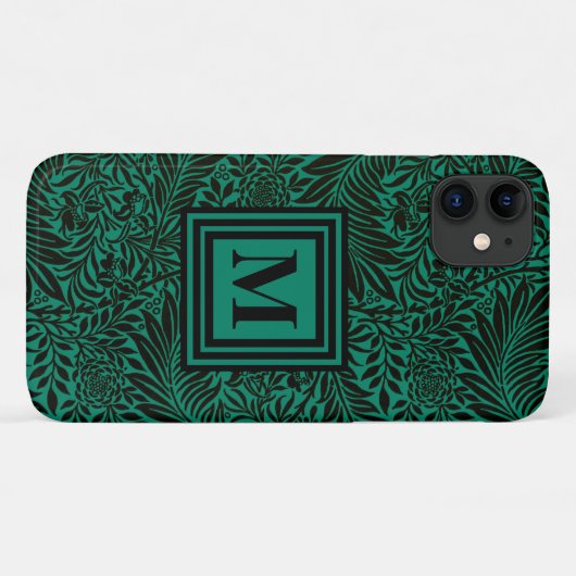 Emerald Green Monogrammed Botanical Pattern Case-Mate iPhone Case (Achterkant (horizontaal))