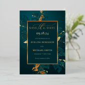 Emerald green monstera gold folie save the date folie uitnodiging (Staand Voorkant)