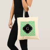 Emerald Green Moroccan Quatrefoil Monogram Black Tote Bag (Voorkant (product))