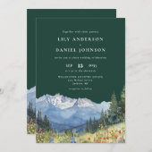 Emerald Green Mountain Floral QR Code Wedding Kaart (Voorkant / Achterkant)