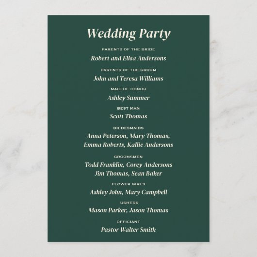 Emerald Green Mountain Pine rustieke bruiloft Programmakaart (Achterkant)