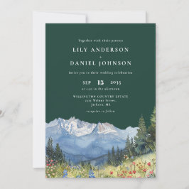 Emerald Green Mountain Wildflower Floral Wedding Kaart