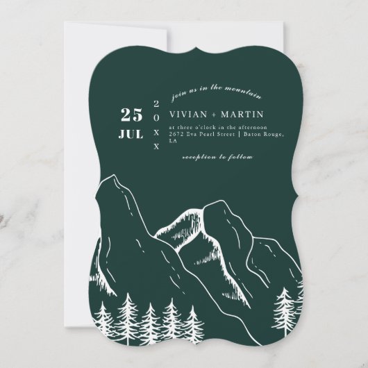 Emerald Green Mountains Pine Tree Outdoor Wedding Kaart (Voorkant)