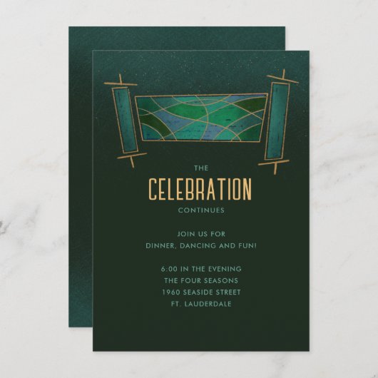 Emerald Green Mozaïek Torah Scroll Party Behuizing Kaart (Voorkant / Achterkant)