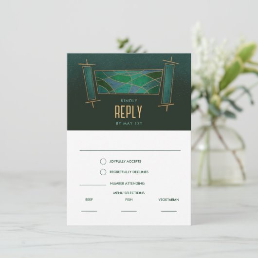 Emerald Green Mozaïek Torah Scroll Response Kaart (Staand voorkant)