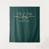 Emerald Green Mr. & Mrs. Wedding Achtergrond Wandkleed (Voorkant)