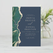 Emerald Green Navy Blue Agaat Huwelijk Elegant Kaart (Staand voorkant)
