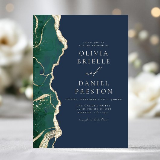 Emerald Green Navy Blue Agaat Huwelijk Elegant Kaart