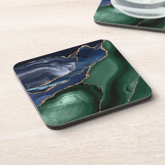 Emerald Green Navy Blue Gold Agate Bier Onderzetter (Linkerzijde)