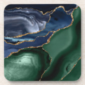 Emerald Green Navy Blue Gold Agate Bier Onderzetter (Voorkant)