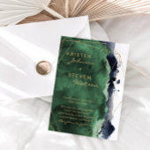 Emerald Green & Navy Blue Wedding Invitation Kaart
