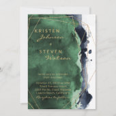 Emerald Green & Navy Blue Wedding Invitation Kaart (Voorkant)