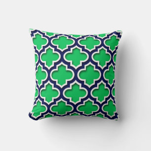 Emerald Green Navy White Moroccan Quatrefoil #5DS Kussen