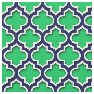 Emerald Green Navy White Moroccan Quatrefoil #5DS Stof