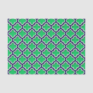 Emerald Green Navy White Moroccan Quatrefoil #5DS Tissuepapier