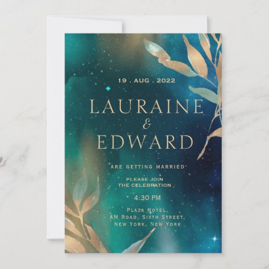 Emerald green nebula Melkwega night sky golden fol Kaart (Voorkant)