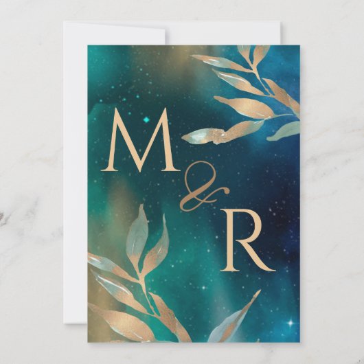 Emerald green nebula Melkwega night sky golden fol Kaart (Achterkant)