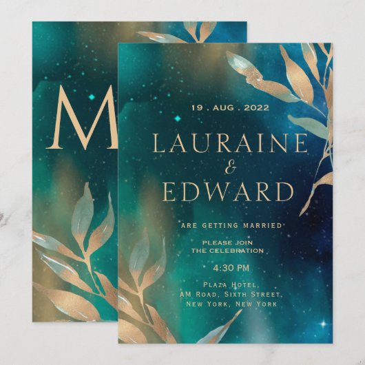 Emerald green nebula Melkwega night sky golden fol Kaart (Voorkant / Achterkant)