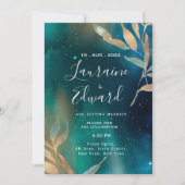 Emerald green nebula Melkwega night sky golden fol Kaart (Voorkant)