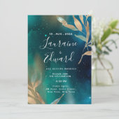 Emerald green nebula Melkwega night sky golden fol Kaart (Staand voorkant)