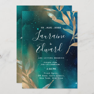 Emerald green nebula Melkwega night sky golden fol Kaart