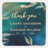 Emerald green nebula Melkwega night sky golden fol Vierkante Sticker (Voorkant)