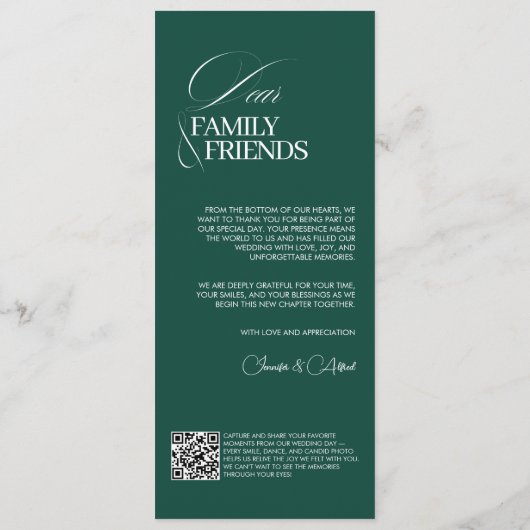 Emerald Green Old Money Wedding Dinner Menu Card (Achterkant)