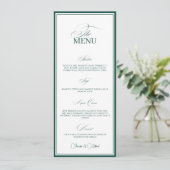 Emerald Green Old Money Wedding Dinner Menu Card (Staand voorkant)