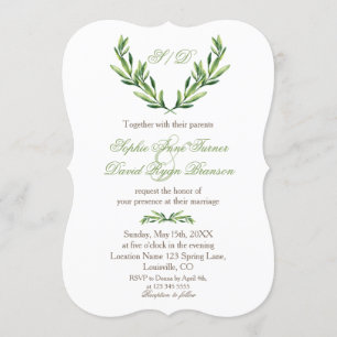 Emerald Green Olive Wreath Monogram Wedding Kaart